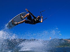 Pro Kiteboarder Mauricio Abreu Catching Air, Columbia River Gorge, Hood River, Oregon